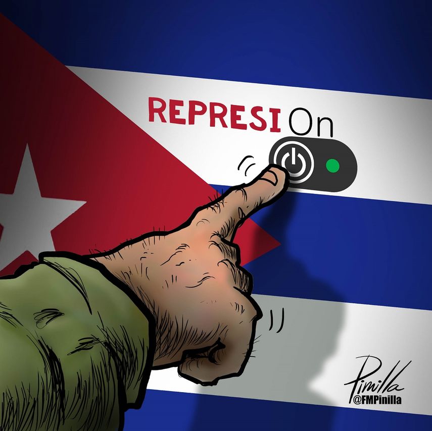 Caricatura del artista Fernando Pinilla sobre la represión en Cuba.&nbsp;
