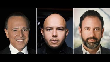 En esta combinación de fotos proporcionada por NEON16, el magnate de la música Tommy Mottola, el cofundador de NEON16 Lex Borrero y el CEO de Range Media Partners Peter Micelli, de izquierda a derecha.&nbsp;