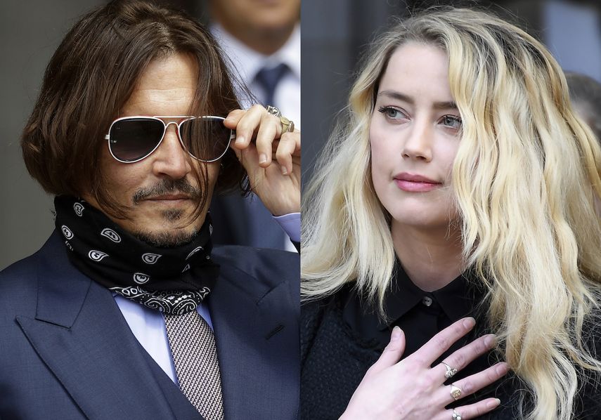 Johnny Depp en la Corte Superior de Londres el 17 de julio de 2020, izquierda, y Amber Heard fuera de la Corte Superior de Londres el 28 de julio de 2020.&nbsp;&nbsp;