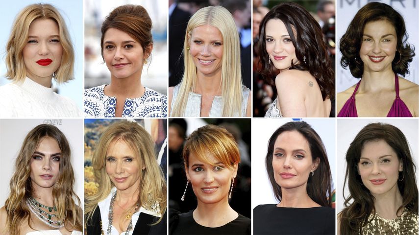 Las actrices Lea Seydoux, Emma de Caunes, Gwyneth Paltrow, Asia Argento, Ashley Judd y Cara Delevingne, Rosanna Arquette, Judith Godreche, Angelina Jolie y Rose McGowan.