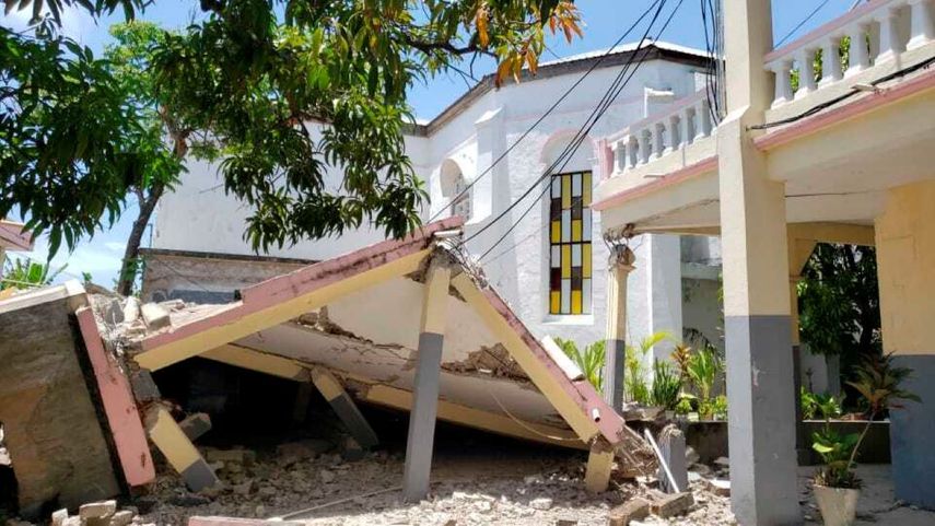 La iglesia del Sagrado Corazón es dañada por un terremoto de magnitud 7,2 en Les Cayes, Haití, sábado 14 de agosto de 2021.&nbsp;