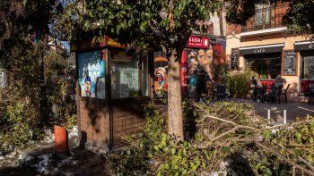 Ramas rotas se amontonan en las calles de Madrid, el jueves 14 de enero de 2021. Con montones de hielo y nieve todavía cubriendo la mayoría de sus calles, la capital española ha comenzado a lidiar con el problema de la basura y los escombros apilados en las calles.