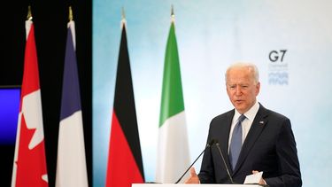 El presidente&nbsp; &nbsp;Joe Biden habla en una conferencia de prensa tras acudir a la cumbre de G7, el domingo 13 de junio de 2021, en el Aeropuerto de Cornualles, Newquay, Inglaterra.&nbsp;