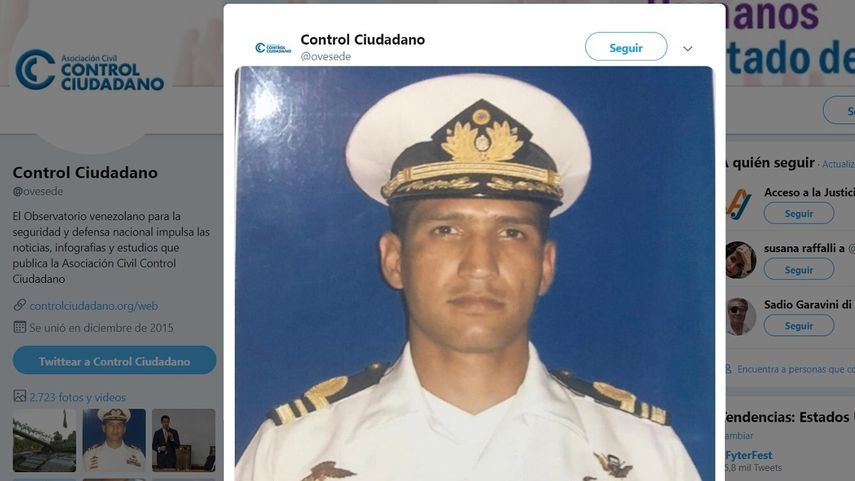 Fotografía del capitán de corbeta Rafael Acosta Arévalo publicada en la cuenta oficial de Twitter de la Asociación Civil Control Ciudadano.