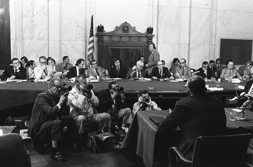Foto tomada el 3 de agosto de 1973 en el Congreso en Washington de la Comisi&oacute;n del Senado que estudiaba el juicio pol&iacute;tico al entonces presidente Richard Nixon.&nbsp;