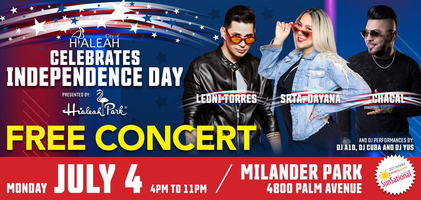 Póster promocional del concierto gratuito que destacados artistas cubanos ofrecerán en Hialeah como parte de la celebración del 4 de julio.&nbsp;