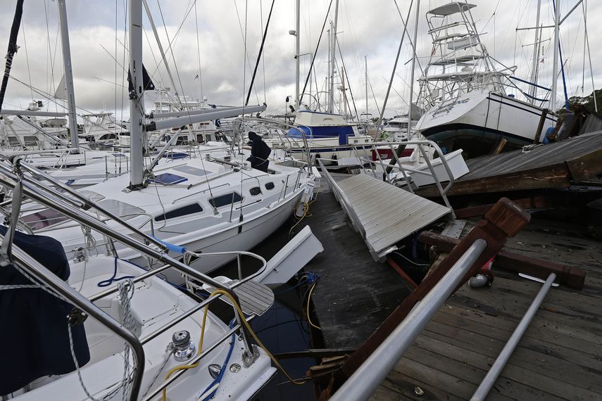 Barcos apilados en una marina tras el paso del hurac&aacute;n Isa&iacute;as en Southport, Carolina del Norte, el 4 de agosto de 2020.&nbsp;