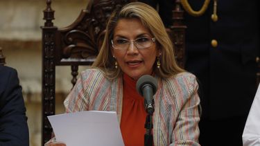 Jeanine &Aacute;&ntilde;ez, presidenta interina de Bolivia, habla durante una rueda de prensa en el palacio presidencial de La Paz, el jueves 28 de noviembre de 2019.&nbsp;