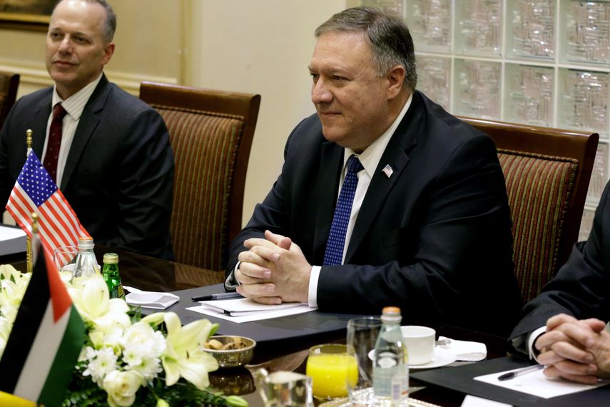 El secretario de Estado estadounidense, Mike&nbsp;Pompeo durante si visita a Jordania.&nbsp;