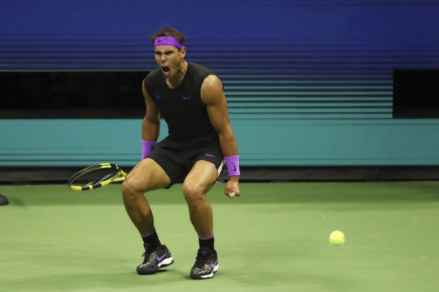 El español Rafael Nadal tras ganar el primer set ante el italiano Matteo Berrettini en las semifinales del US Open, el viernes 6 de septiembre de 2019, en Nueva York.&nbsp;