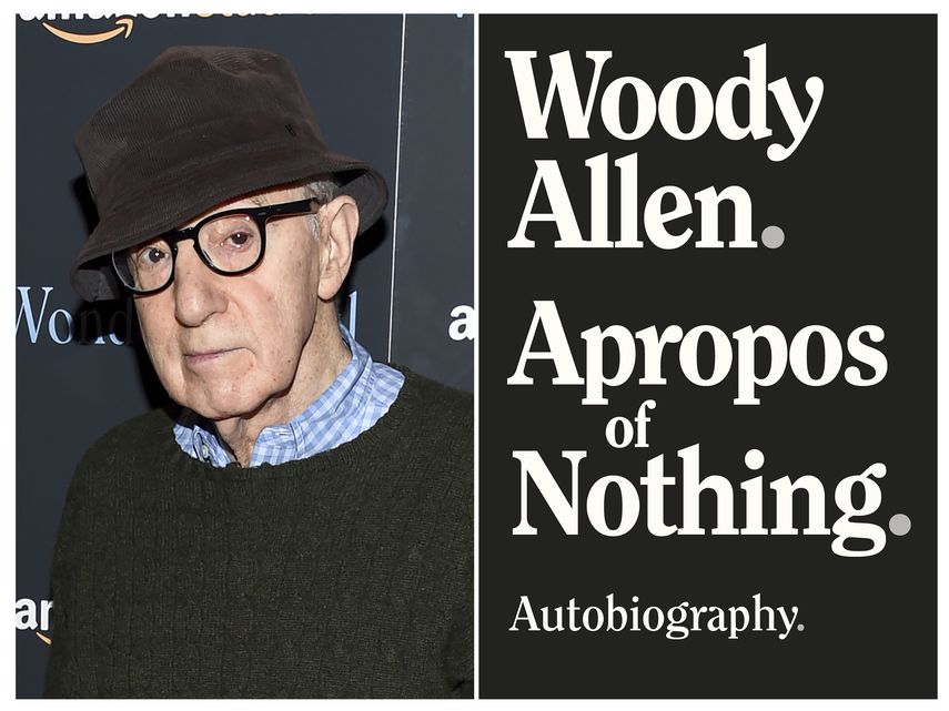 En esta combinaci&oacute;n de fotograf&iacute;as el director Woody Allen en una funci&oacute;n especial de Wonder Wheel en Nueva York el 14 de noviembre de 2017, izquierda, y la portada de su autobiograf&iacute;a Apropos of Nothing. Las memorias de Allen fueron publicadas con una nueva editorial, Arcade Publishing, despu&eacute;s de que las cr&iacute;ticas llevaran a que su sello original las abandonaran.&nbsp;