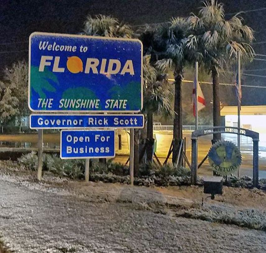 La zona noroeste de la Florida reportó precipitación de nieve.