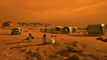 Este concepto representa a los astronautas y los hábitats humanos en Marte. El rover Mars 2020 de la NASA llevará una serie de tecnologías que podrían hacer que Marte sea más seguro y más fácil de explorar para los humanos. &nbsp;