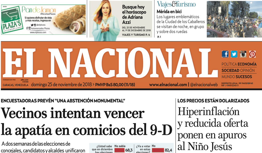 El Nacional: Edición del 25 de noviembre de 2018.