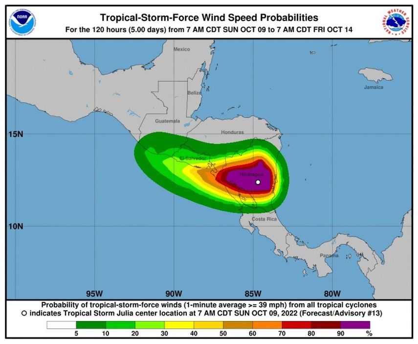 El huracán Julia a su paso por Nicaragua