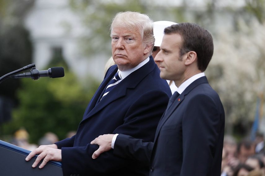 &nbsp;El presidente estadounidense,&nbsp;Donald&nbsp;Trump&nbsp;(i), y el presidente francés, Emmanuel Macron (d), durante una ceremonia de bienvenida en la Casa Blanca, en Washington DC, Estados Unidos.&nbsp;