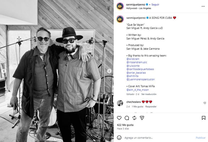 El actor Andy García y el músico San Miguel.&nbsp;