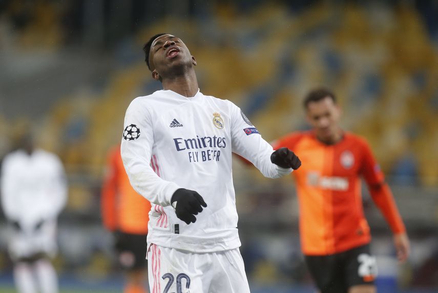 Vinicius Júnior del Real Madrid durante el partido contra Shakhtar Donetsk por la Liga de Campeones, el martes 1 de diciembre de 2020, en Kiev.&nbsp;