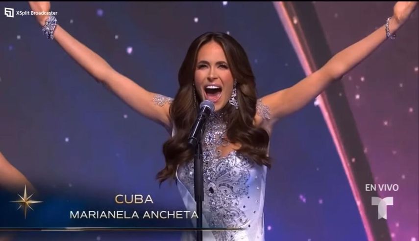 Marianela Ancheta, Miss Cuba, se emociona al anunciar a su isla natal durante la presentación inicial de las candidatas a la corona de Miss Universo 2024.