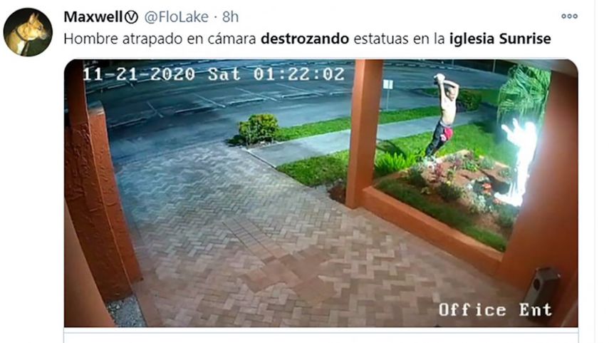 Captura de video de la vandalización de imágenes en la iglesia católica de Saint Bernard.