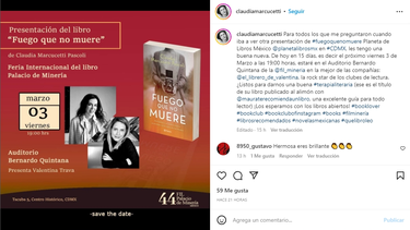 Presentan el libro Fuego que no muere de Claudia Marcucetti.