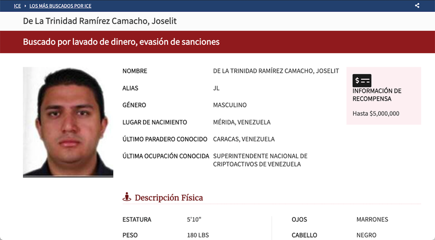 Joselit Ramírez Camacho en la lista de los más buscados por ICE.&nbsp;