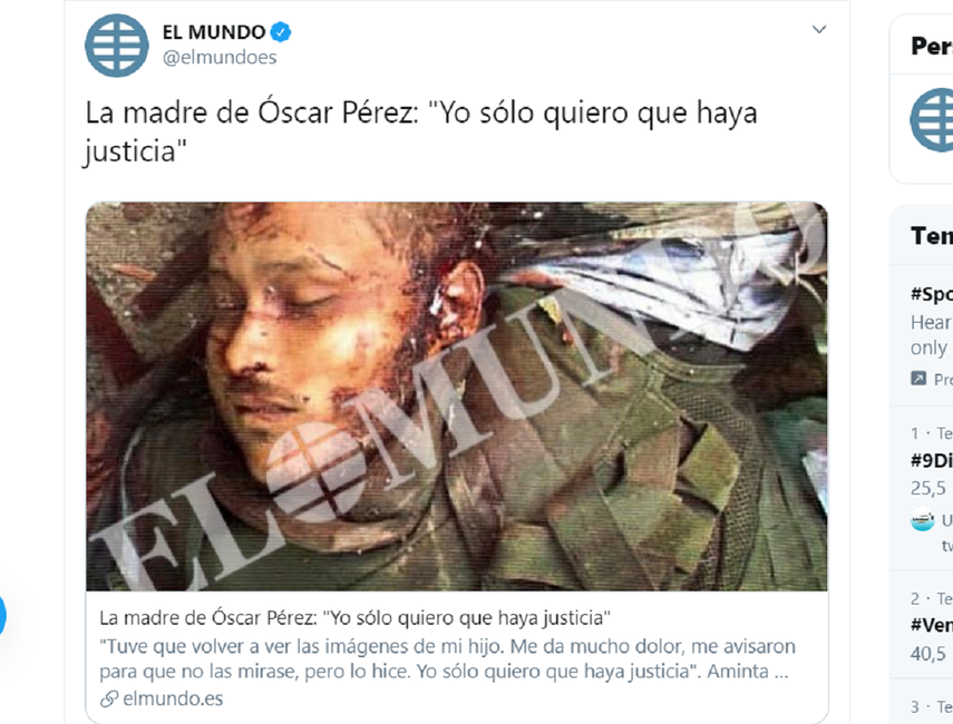 El diario El Mundo public&oacute; una serie de fotograf&iacute;as del asesinato de &Oacute;scar P&eacute;rez y de su grupo.&nbsp;