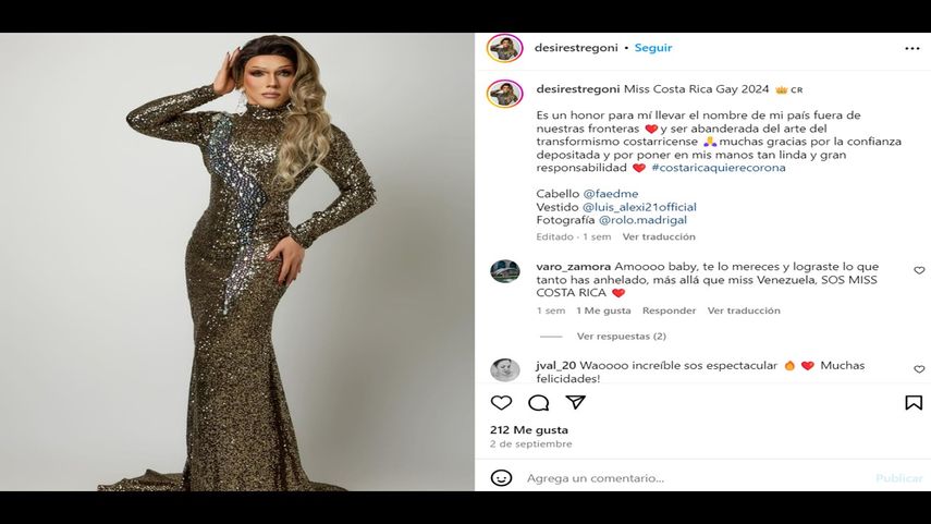 Costa Rica corona Miss Gay 2024, Desiré Stregoni.