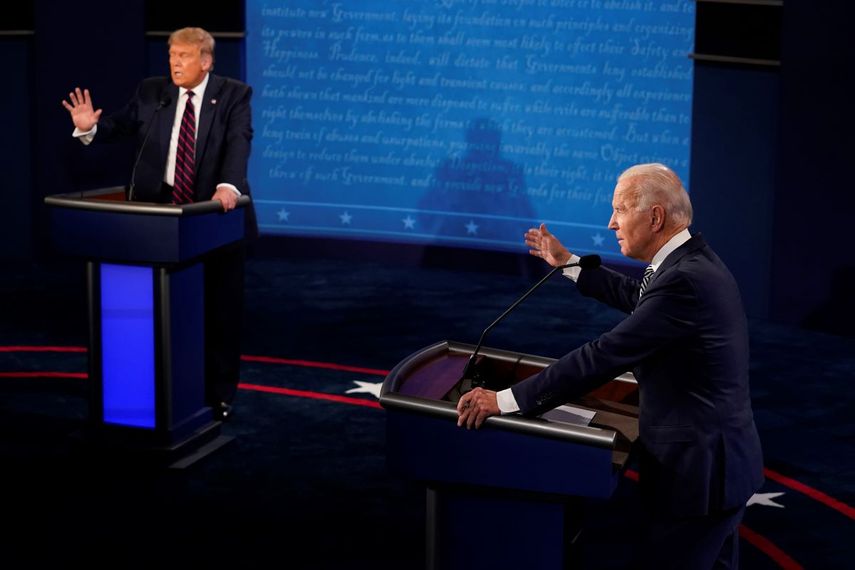 El presidente Donald Trump y el candidato dem&oacute;crata a la presidencia, Joe Biden, intercambian opiniones durante su primer debate, el martes 29 de septiembre de 2020, en Cleveland, Ohio.&nbsp;