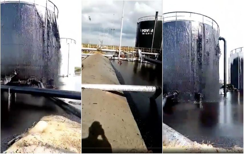 Desbordamiento de uno de los tanques de almacenamiento de&nbsp;petr&oacute;leo&nbsp;en el Centro Operativo Morichal de PDVSA.