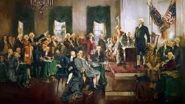 Escena de la Firma de la Constitución de los Estados Unidos, pintura de Howard Chandler Christy.