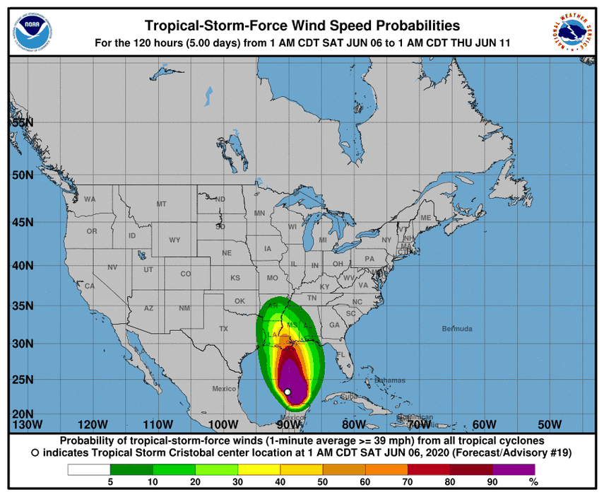 Captura de pantalla de la proyecci&oacute;n de la&nbsp;tormenta tropical Crist&oacute;bal.&nbsp;