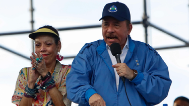 Daniel Ortega  y  Rosario Murillo en un acto celebrado en Managua, Nicaragua en 2108. 