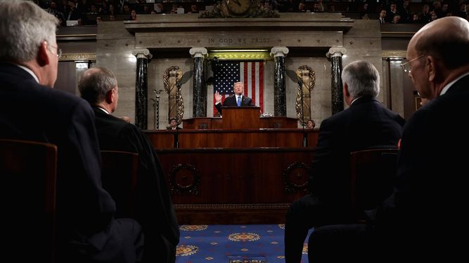 El presidente Donald Trump en su primer discurso sobre el Estado de la Unión ante el Congreso, en Washington, EEUU, en 2018.