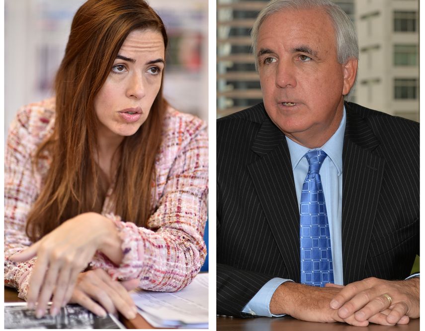 La aspirante a la alcaldía de Miami-Dade Raquel Regalado y el alcalde Carlos Giménez.
