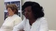 La líder de las Damas de Blanco, Berta Soler, acompañada por el representante de la organización en Europa, Blanca Reyes, en rueda de prensa en Madrid.