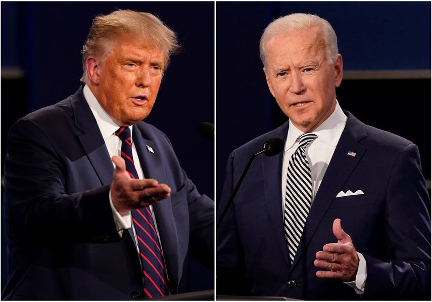 En esta combinación de fotografías de archivo del 29 de septiembre de 2020, a la izquierda el presidente Donald Trump, y su contrincante demócrata, el exvicepresidente Joe Biden, durante su primer debate presidencial en la Universidad Case Westernd y Clínica Cleveland en Cleveland, Ohio.