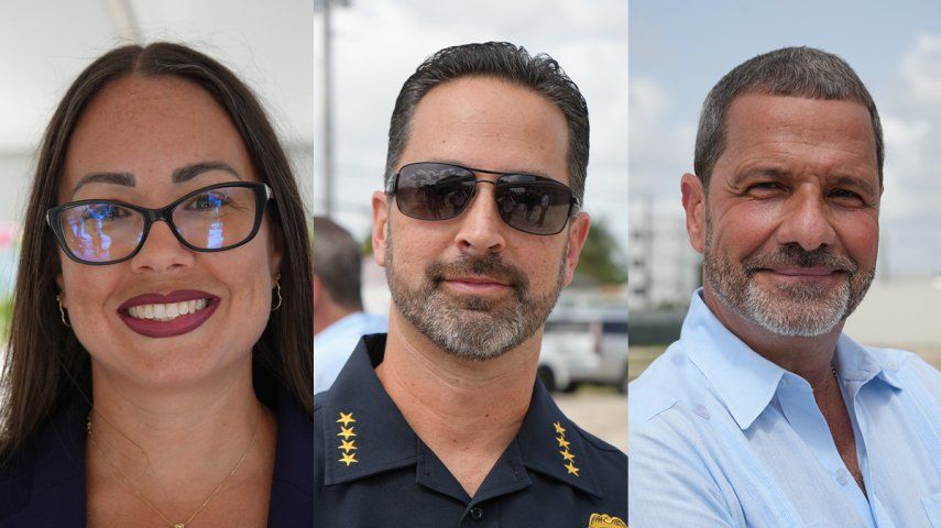 La alcaldesa de Hialeah, Jacqueline García-Roves, el jefe policial George Fuente y el concejal de esa ciudad Carl Zogby 