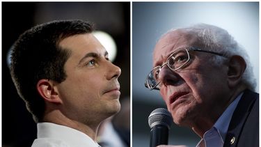Esta combinaci&oacute;n de im&aacute;genes, tomadas el 26 de enero de 2020, muestran al precandidato presidencial dem&oacute;crata y exalcalde de South Bend, Indiana, Pete Buttigieg (izquierda), en Des Moines, Iowa; y su rival el senador de Vermont Bernie Sanders, en Sioux City, Iowa.&nbsp;