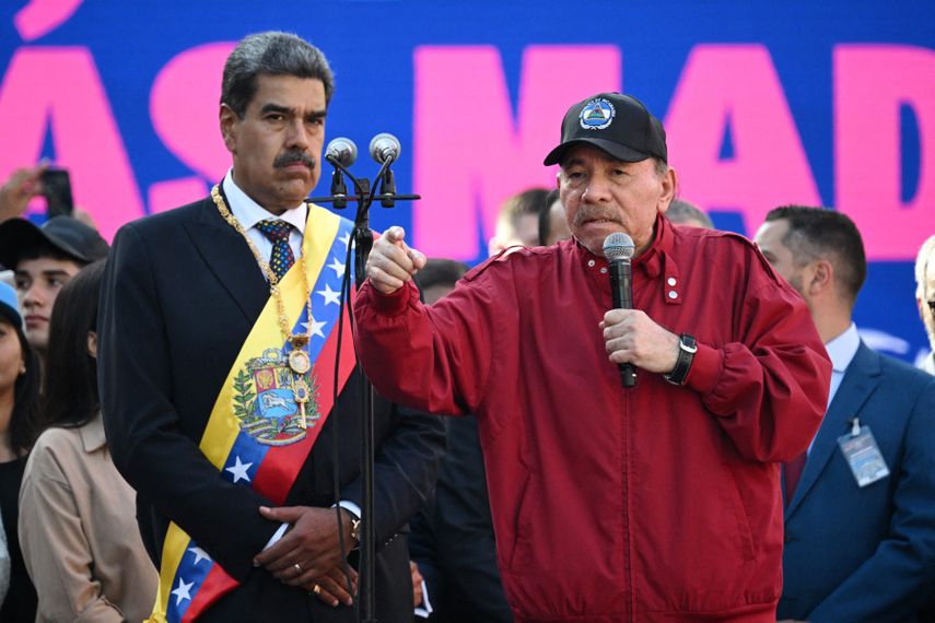 Daniel Ortega, dictador de Nicaragua y Nicolás Maduro, dictador de Venezuela.&nbsp;