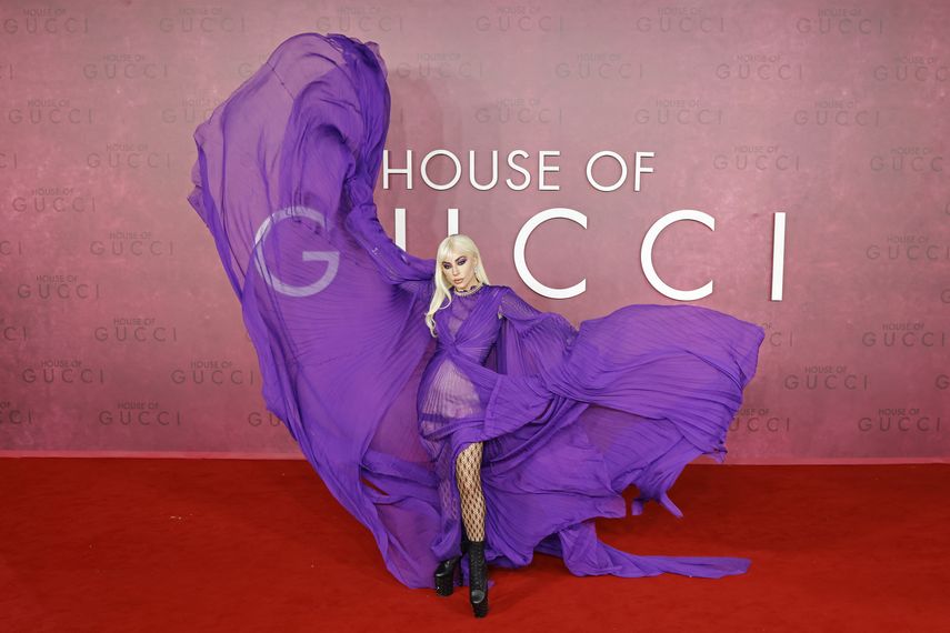 Lady Gaga en uno de los eventos previos a la proyección de La casa de Gucci, película que protagoniza.&nbsp;