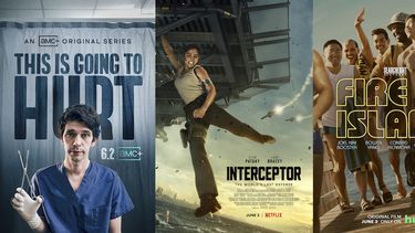 En esta combinación de fotografías el arte promocional de, de izquierda a derecha, This is Going to Hurt, una serie que se estrena el 2 de junio en AMC+, Interceptor una película que se estrena el 3 de junio en Netflix y Fire Island, una película que se estrena el 3 de junio en Hulu.