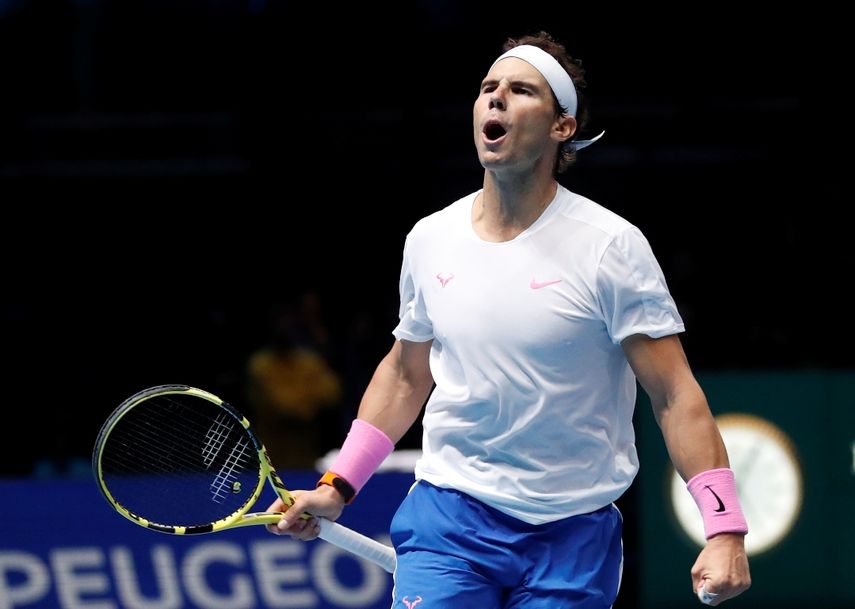 El espa&ntilde;ol Rafael Nadal tras vencer al griego Stefanos Tsitsipas en la Copa Masters de la ATP, el viernes 15 de noviembre de 2019