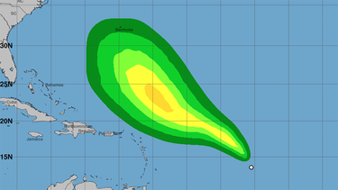Proyección de la potencial tormental tropical Gabrielle en el Atlántico.