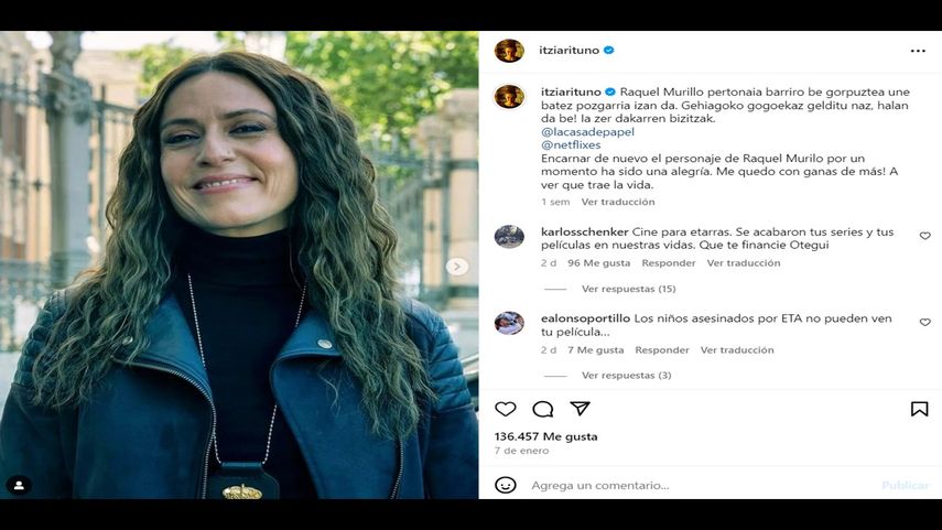 La actriz y cantante española Itziar Ituño. El cineasta Fernando Colomo apoya a la artista ante su participación en una manifestación por los derechos de los presos de ETA.
