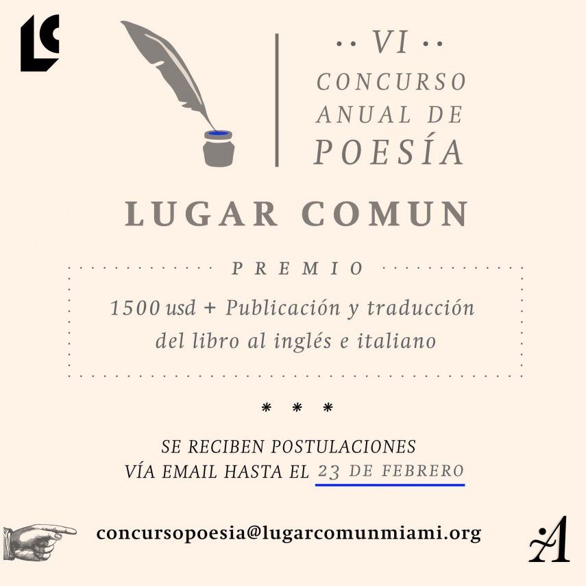 VI Concurso Anual de Poesía Lugar Comun, del sello editorial Alliteration Publishing.