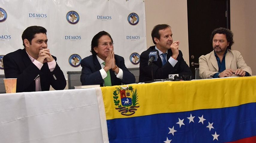 Participaron en la rueda de prensa Carlos Vecchio, coordinador político nacional del partido Voluntad Popular; el expresidente peruano Alejandro Toledo; su homólogo boliviano, Jorge Quiroga; y Vladimiro Mujica, director de Demo of the Americas. (GISELL