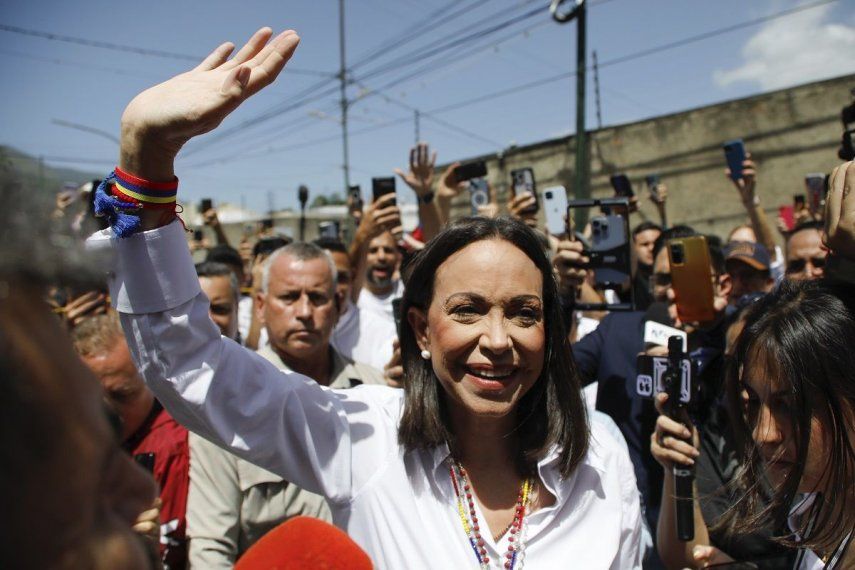 La líder opositora María Corina Machado llega a votar durante las elecciones presidenciales en Caracas, Venezuela, el domingo 28 de julio de 2024. La líder opositora María Corina Machado llega a votar durante las elecciones presidenciales en Caracas, Venezuela, el domingo 28 de julio de 2024.