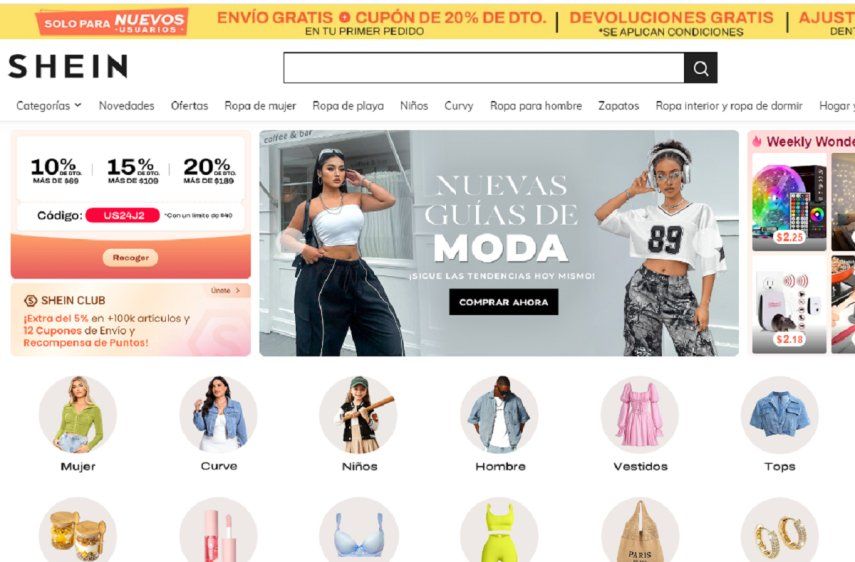 Captura de pantalla del portal de Shein.&nbsp;