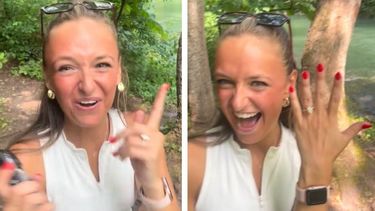 Una pareja estadounidense graba su pedida de mano junto a un río sin darse cuenta de lo que ocurría detrás. Una pareja estadounidense graba su pedida de mano junto a un río sin darse cuenta de lo que ocurría detrás.